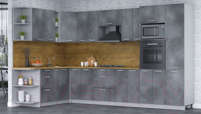 Кухонный гарнитур Интерлиния Мила Лайт 1.88x3.4 левая (бетон потленд/бетон портленд/дуб бунратти)