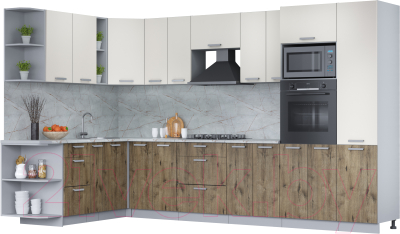 Кухонный гарнитур Интерлиния Мила Лайт 1.88x3.4 левая (персидский жемчуг/дуб веллингтон/серый каспий) - фото