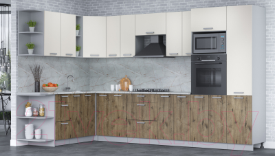 Кухонный гарнитур Интерлиния Мила Лайт 1.88x3.4 левая (персидский жемчуг/дуб веллингтон/серый каспий)