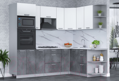 Кухонный гарнитур Интерлиния Мила Лайт 1.68x2.4 правая (белый платинум/бетон портленд/белый гранит)