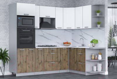 Кухонный гарнитур Интерлиния Мила Лайт 1.68x2.4 правая (белый платинум/дуб веллингтон/белый гранит)