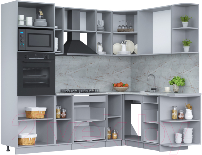 Кухонный гарнитур Интерлиния Мила Лайт 1.68x2.4 правая (бетон лайт/антрацит/опал светлый)