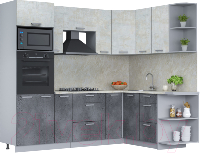 Кухонный гарнитур Интерлиния Мила Лайт 1.68x2.4 правая (бетон лайт/бетон портленд/опал светлый) - фото