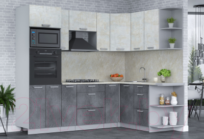 Кухонный гарнитур Интерлиния Мила Лайт 1.68x2.4 правая (бетон лайт/бетон портленд/опал светлый)