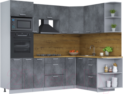 Кухонный гарнитур Интерлиния Мила Лайт 1.68x2.4 правая (бетон потленд/бетон портленд/дуб бунратти) - фото