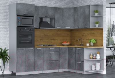 Кухонный гарнитур Интерлиния Мила Лайт 1.68x2.4 правая (бетон потленд/бетон портленд/дуб бунратти)