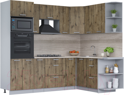 Кухонный гарнитур Интерлиния Мила Лайт 1.68x2.4 правая (дуб веллингтон/дуб веллингтон/травертин серый) - фото