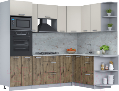 Кухонный гарнитур Интерлиния Мила Лайт 1.68x2.4 правая (персидский жемчуг/дуб веллингтон/серый каспий) - фото