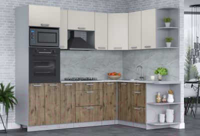 Кухонный гарнитур Интерлиния Мила Лайт 1.68x2.4 правая (персидский жемчуг/дуб веллингтон/серый каспий)