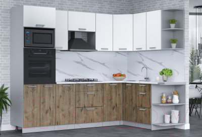 Кухонный гарнитур Интерлиния Мила Лайт 1.68x2.6 правая (белый платинум/дуб веллингтон/белый гранит)