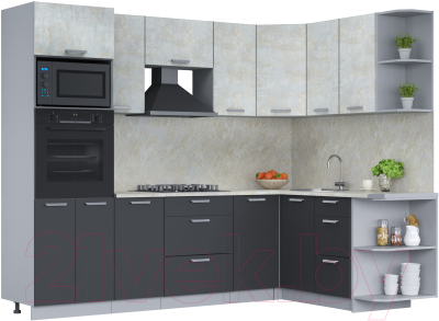 Кухонный гарнитур Интерлиния Мила Лайт 1.68x2.6 правая (бетон лайт/антрацит/опал светлый) - фото