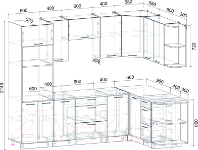 Кухонный гарнитур Интерлиния Мила Лайт 1.68x2.6 правая (бетон лайт/антрацит/опал светлый)