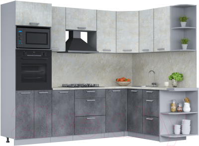 Кухонный гарнитур Интерлиния Мила Лайт 1.68x2.6 правая (бетон лайт/бетон портленд/опал светлый) - фото