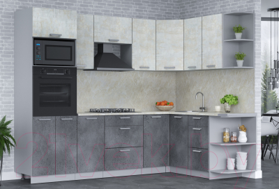 Кухонный гарнитур Интерлиния Мила Лайт 1.68x2.6 правая (бетон лайт/бетон портленд/опал светлый)