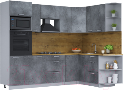 Кухонный гарнитур Интерлиния Мила Лайт 1.68x2.6 правая (бетон потленд/бетон портленд/дуб бунратти) - фото