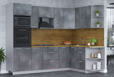 Кухонный гарнитур Интерлиния Мила Лайт 1.68x2.6 правая (бетон потленд/бетон портленд/дуб бунратти)