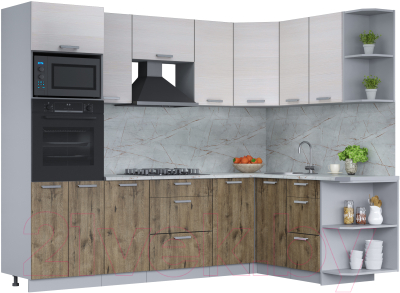 Кухонный гарнитур Интерлиния Мила Лайт 1.68x2.6 правая (вудлайн кремовый/дуб веллингтон/серый каспий) - фото