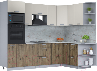 Кухонный гарнитур Интерлиния Мила Лайт 1.68x2.6 правая (персидский жемчуг/дуб веллингтон/серый каспий) - фото