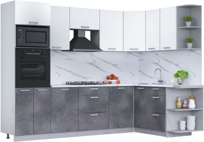 Кухонный гарнитур Интерлиния Мила Лайт 1.68x2.8 правая (белый платинум/бетон портленд/белый гранит) - фото