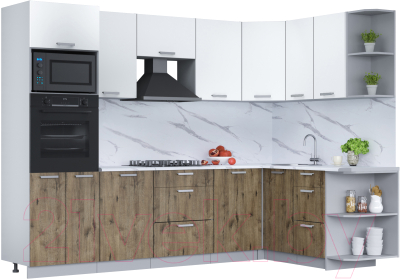 Кухонный гарнитур Интерлиния Мила Лайт 1.68x2.8 правая (белый платинум/дуб веллингтон/белый гранит) - фото