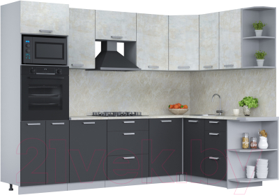 Кухонный гарнитур Интерлиния Мила Лайт 1.68x2.8 правая (бетон лайт/антрацит/опал светлый) - фото
