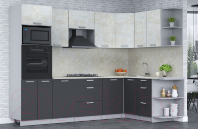 Кухонный гарнитур Интерлиния Мила Лайт 1.68x2.8 правая (бетон лайт/антрацит/опал светлый)