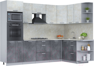 Кухонный гарнитур Интерлиния Мила Лайт 1.68x2.8 правая (бетон лайт/бетон портленд/опал светлый) - фото