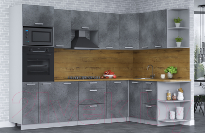 Кухонный гарнитур Интерлиния Мила Лайт 1.68x2.8 правая (бетон потленд/бетон портленд/дуб бунратти)