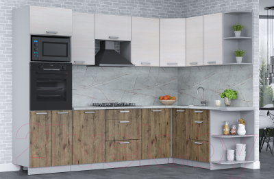 Кухонный гарнитур Интерлиния Мила Лайт 1.68x2.8 правая (вудлайн кремовый/дуб веллингтон/серый каспий)