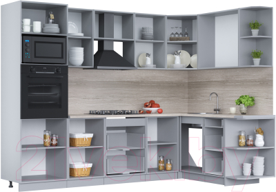 Кухонный гарнитур Интерлиния Мила Лайт 1.68x2.8 правая (дуб веллингтон/дуб веллингтон/травертин серый)