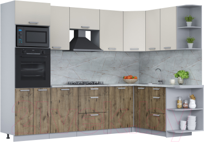 Кухонный гарнитур Интерлиния Мила Лайт 1.68x2.8 правая (персидский жемчуг/дуб веллингтон/серый каспий) - фото