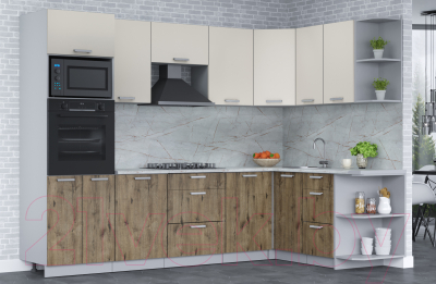 Кухонный гарнитур Интерлиния Мила Лайт 1.68x2.8 правая (персидский жемчуг/дуб веллингтон/серый каспий)