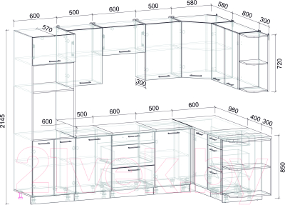 Кухонный гарнитур Интерлиния Мила Лайт 1.68x2.8 правая (персидский жемчуг/антрацит/травертин серый)