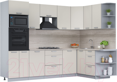 Кухонный гарнитур Интерлиния Мила Лайт 1.68x2.8 правая (персидский жемчуг/перс. жемчуг/травертин серый) - фото