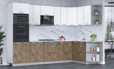 Кухонный гарнитур Интерлиния Мила Лайт 1.68x3.0 правая (белый платинум/дуб веллингтон/белый гранит)