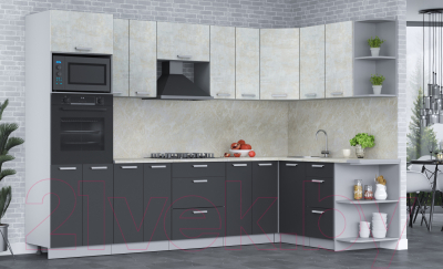 Кухонный гарнитур Интерлиния Мила Лайт 1.68x3.0 правая (бетон лайт/антрацит/опал светлый)