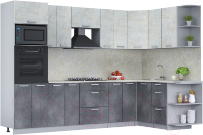Кухонный гарнитур Интерлиния Мила Лайт 1.68x3.0 правая (бетон лайт/бетон портленд/опал светлый) - фото