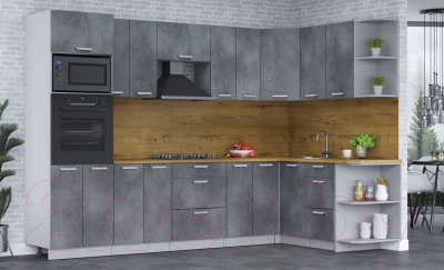 Кухонный гарнитур Интерлиния Мила Лайт 1.68x3.0 правая (бетон потленд/бетон портленд/дуб бунратти)