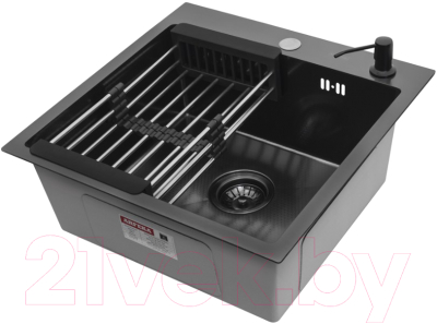 Мойка кухонная Arfeka Eco AR 50x50 + CL AR + DS AR (Black Decor PVD Nano, с дозатором и коландером)
