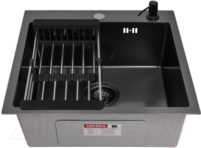 Мойка кухонная Arfeka Eco AR 50x50 + CL AR + DS AR (Black Decor PVD Nano, с дозатором и коландером)