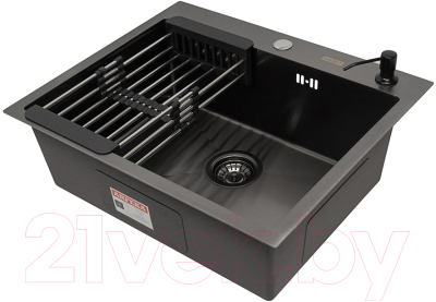 Мойка кухонная Arfeka Eco AR 60x50 + CL AR + DS AR (Black Decor, с дозатором и коландером)