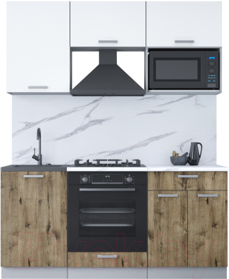 Кухонный гарнитур Интерлиния Мила Лайт 1.7 ВТ (белый платинум/дуб веллингтон/белый гранит) - фото