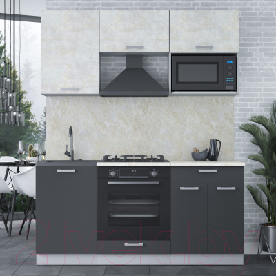 Кухонный гарнитур Интерлиния Мила Лайт 1.7 ВТ (бетон лайт/антрацит/опал светлый)