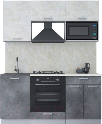 Кухонный гарнитур Интерлиния Мила Лайт 1.7 ВТ (бетон лайт/бетон портленд/опал светлый) - фото