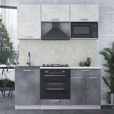 Кухонный гарнитур Интерлиния Мила Лайт 1.7 ВТ (бетон лайт/бетон портленд/опал светлый)