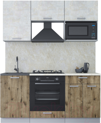 Кухонный гарнитур Интерлиния Мила Лайт 1.7 ВТ (бетон лайт/дуб веллингтон/опал светлый) - фото