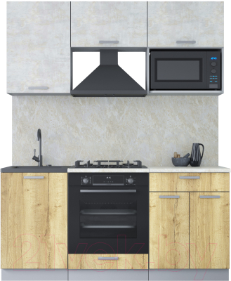 Кухонный гарнитур Интерлиния Мила Лайт 1.7 ВТ (бетон лайт/дуб золотой/опал светлый) - фото