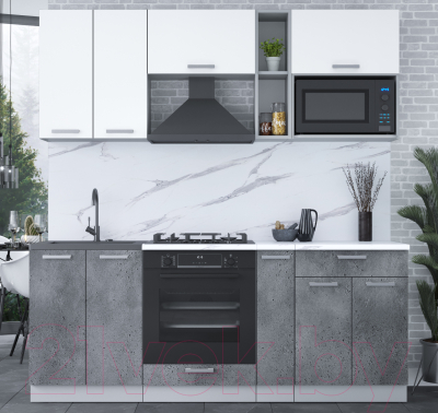 Кухонный гарнитур Интерлиния Мила Лайт 2.0 ВТ (белый платинум/бетон портленд/белый гранит)