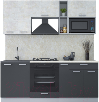 Кухонный гарнитур Интерлиния Мила Лайт 2.0 ВТ (бетон лайт/антрацит/опал светлый) - фото
