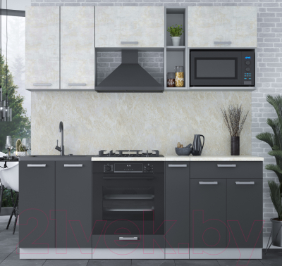 Кухонный гарнитур Интерлиния Мила Лайт 2.0 ВТ (бетон лайт/антрацит/опал светлый)